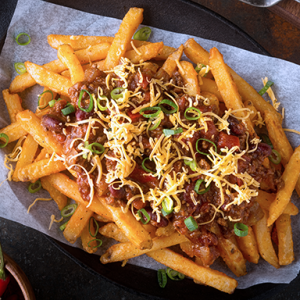 crispy seasoned fries topped with our house-made chili and gooey cheese
